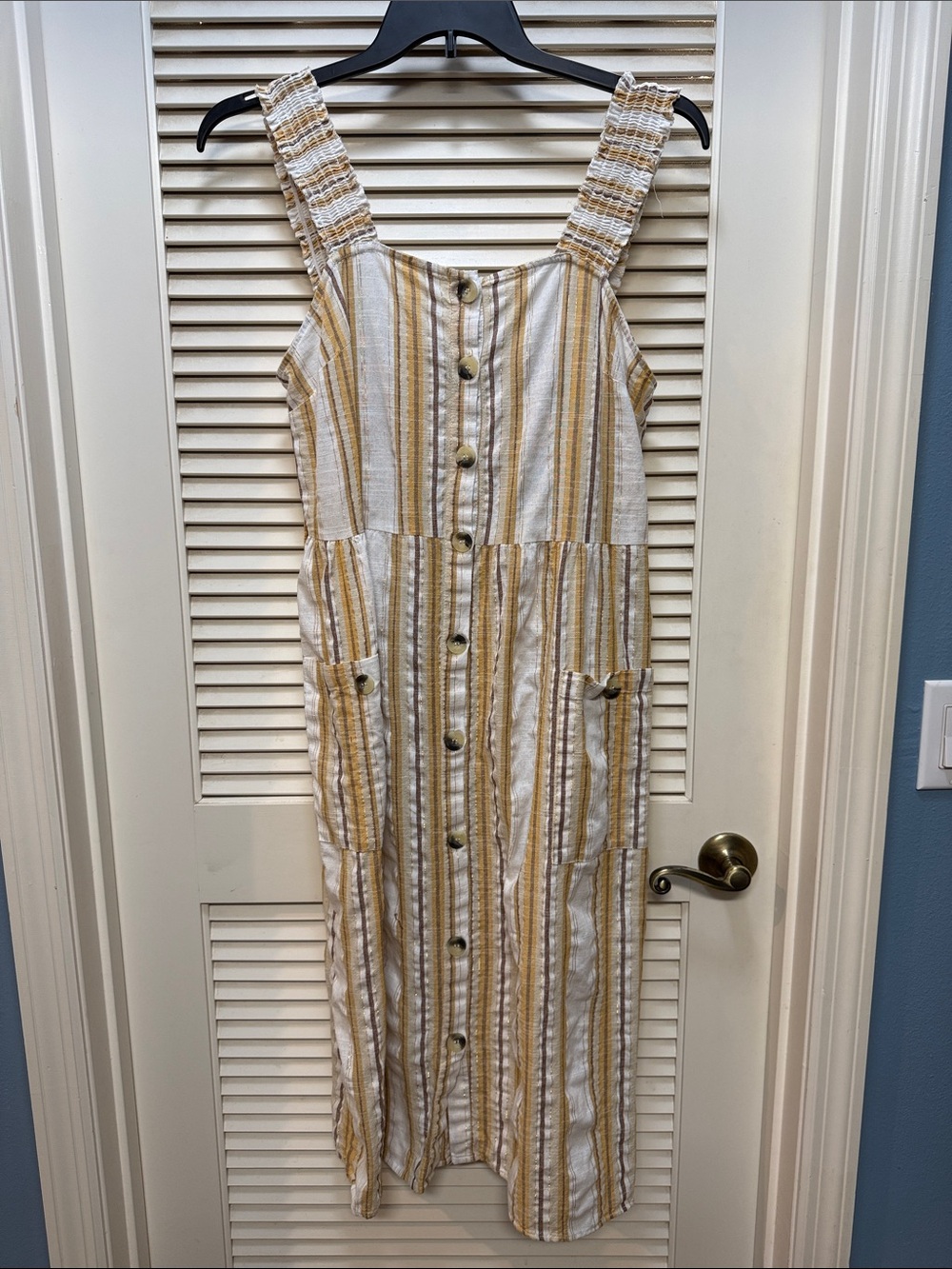 Mlle Gabrielle Cream and light orange Striped ankle length Sundress